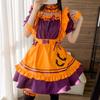 Halloween Maid Orange Bat Halloween Includes Socks [RPFLQ] Outfit, Costume, Women's Costume, Apron, Headband, Cute, Adult, 7-Piece Set, Knee-High