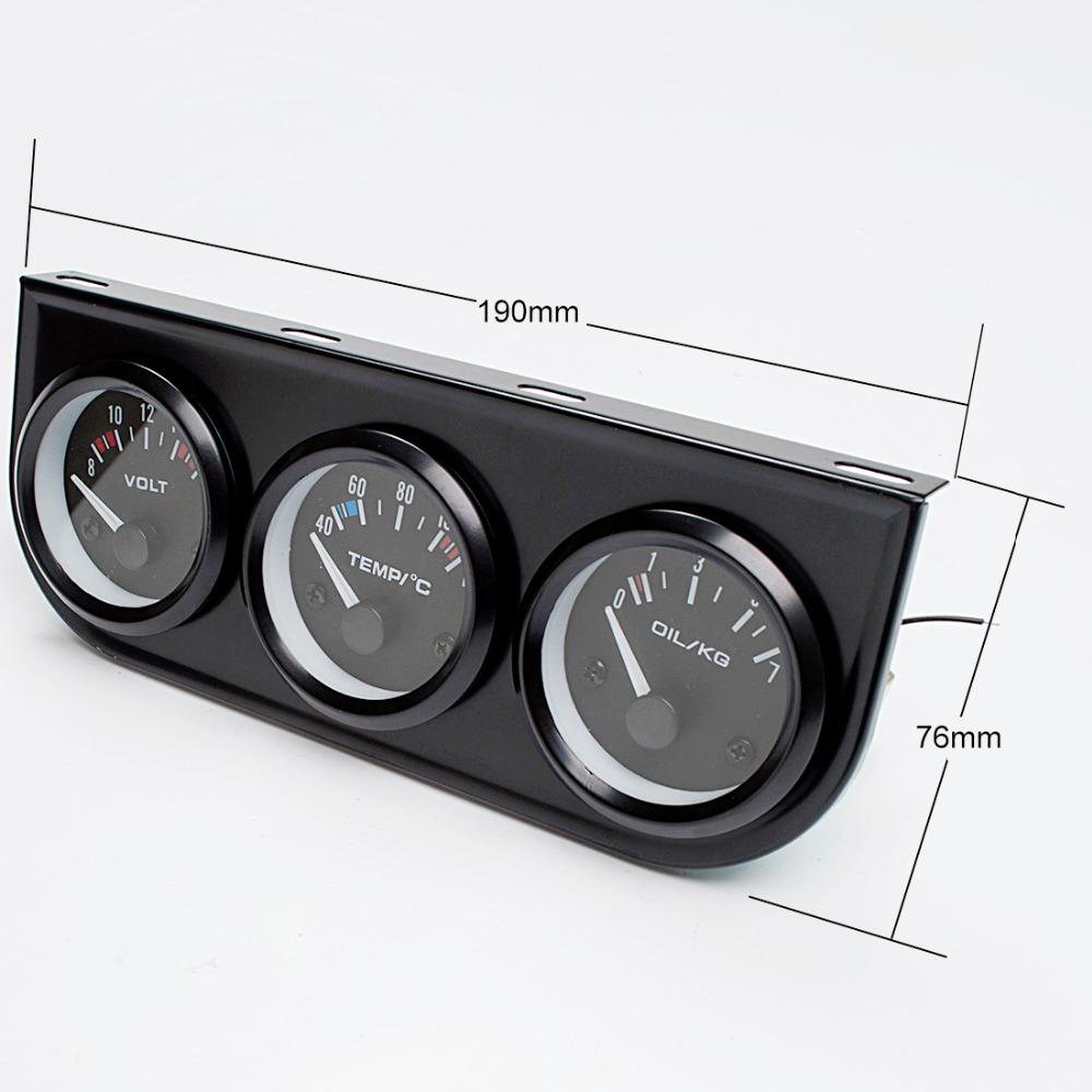 52mm Car Triple Gauge Voltmeter Water Temp Gauge (Celsius) Oil Pressure Gauge(Bar) 3 in 1 Car Modification Gauge With Sensor