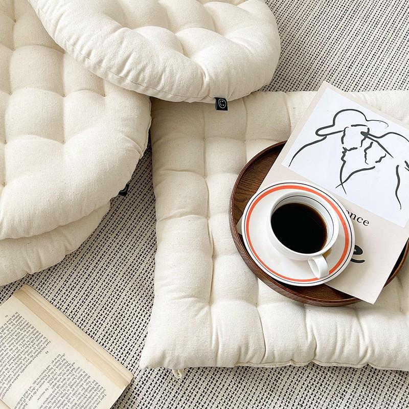 Japanese Style Round Floor Cushion Thick Fabric Solid Color Tatami Seat Pad Meditation Balcony
