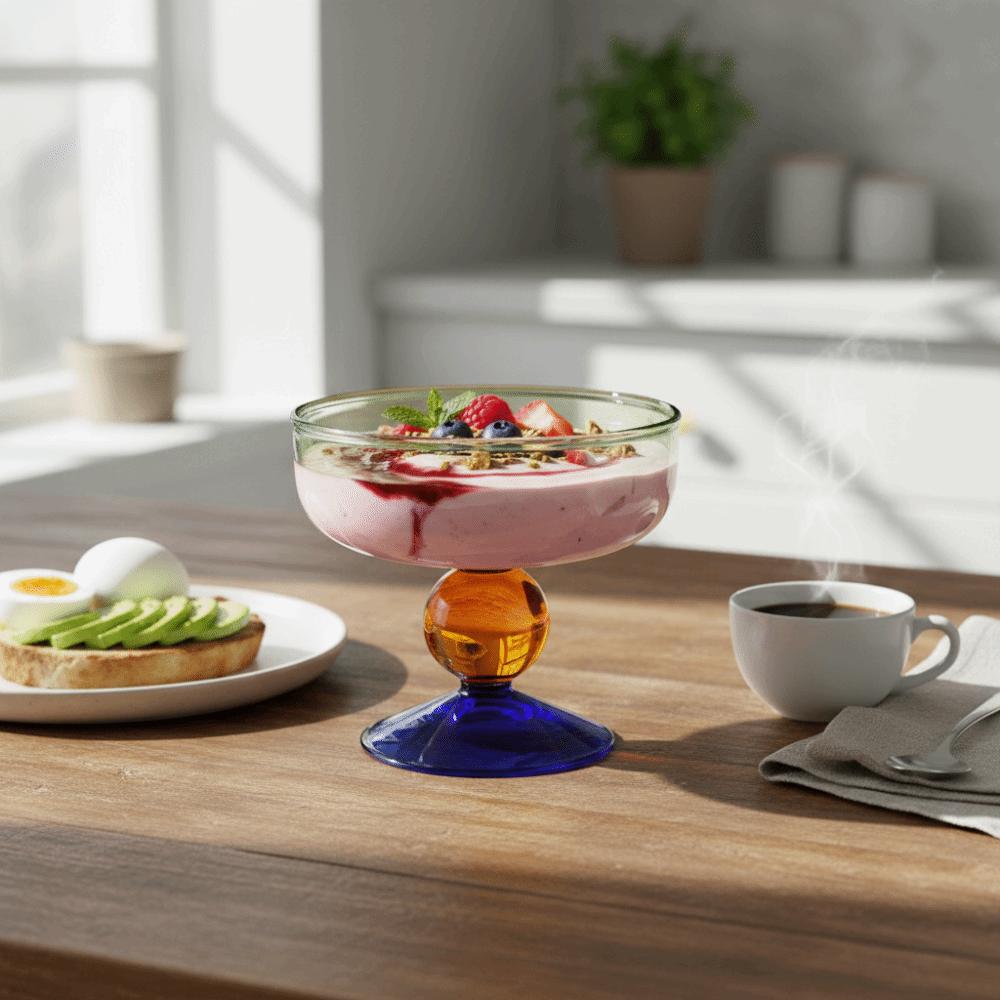 Heat-resistant Glass Ice Cream Bowl High Feet Fruit Salad Bowl Exquisite Yogurt Cup Breakfast