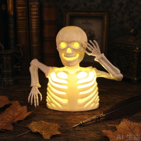 Halloween Pumpkin Skull Night Light, LED Spooky Decor for Haunted House, Glowing Ghost Ornament for Table Centerpiece