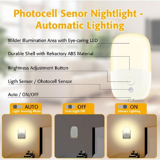 LED Night Lights Plug Into Wall, Dusk To Dawn Light Sensor Activated Dimmable Night Light, LED Nightlights Adjustable Brightness (Warm White) for
