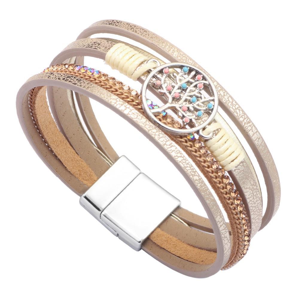 Bohemian Micro-Diamond Cross Bracelet with Magnetic Clasp & PU Leather