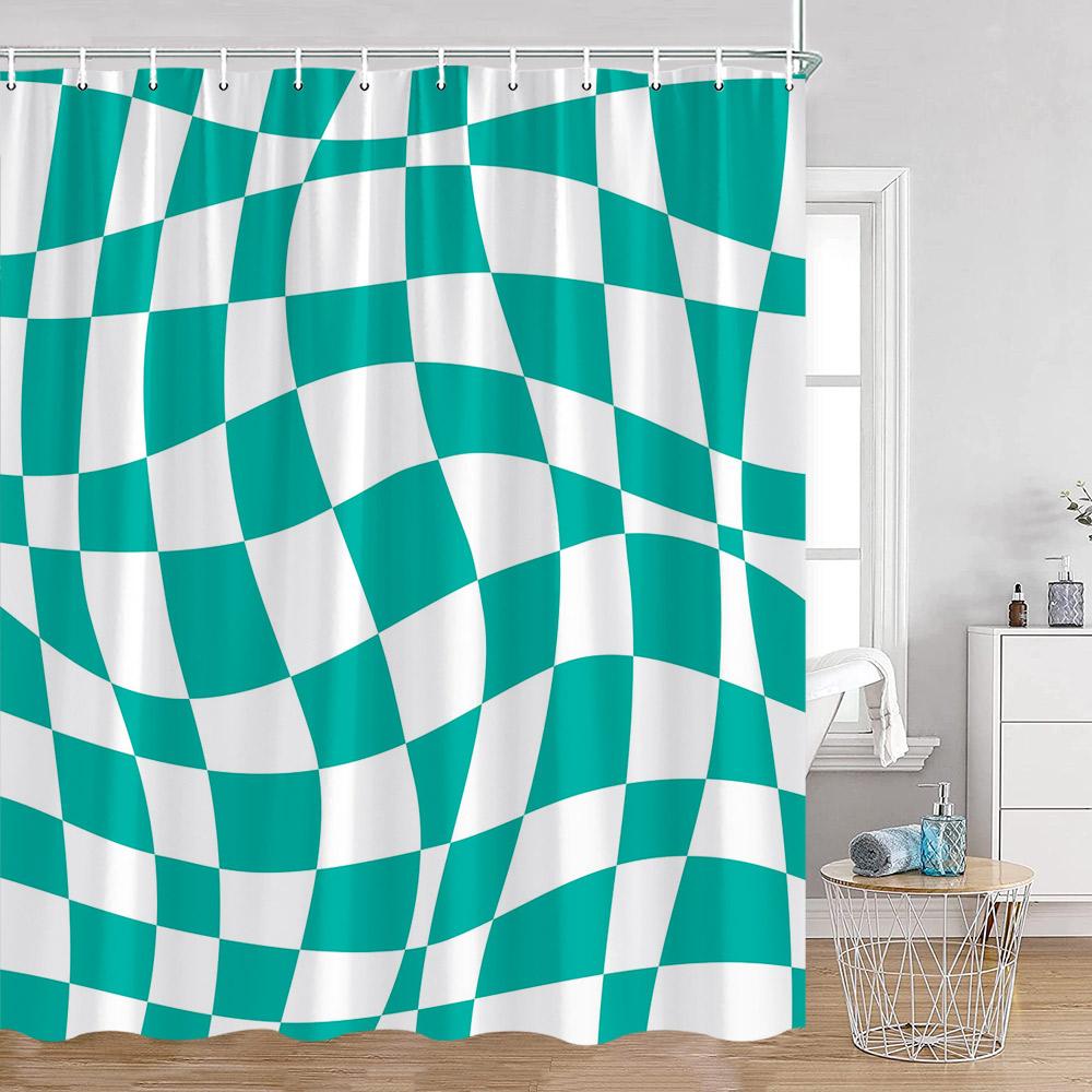 Colorful Checkerboard Shower Curtain Black White Blocks Distorted Chess Board Bathroom Curtain Modern Abstract Bath Decorations