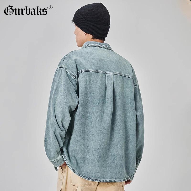 GURBAKS Herren Hellblaue Denim Hemdjacke - Trendige Workwear mit lockerer Passform für Frühling und Herbst