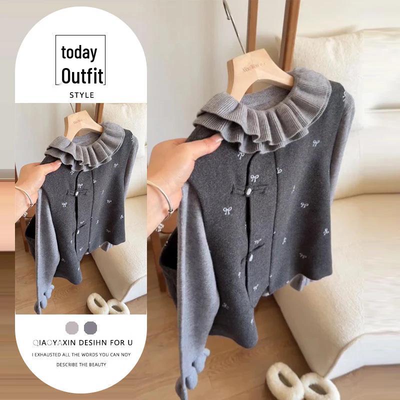 2026 Spring Women s Grey Ruffle Vest & Printed Top Set L