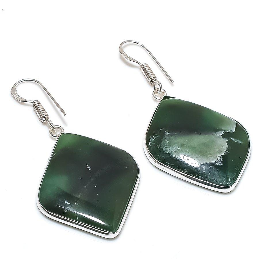 Natural Nephrite Gemstone 925 Sterling Silver Jewelry Earring 1.97 AE-12394