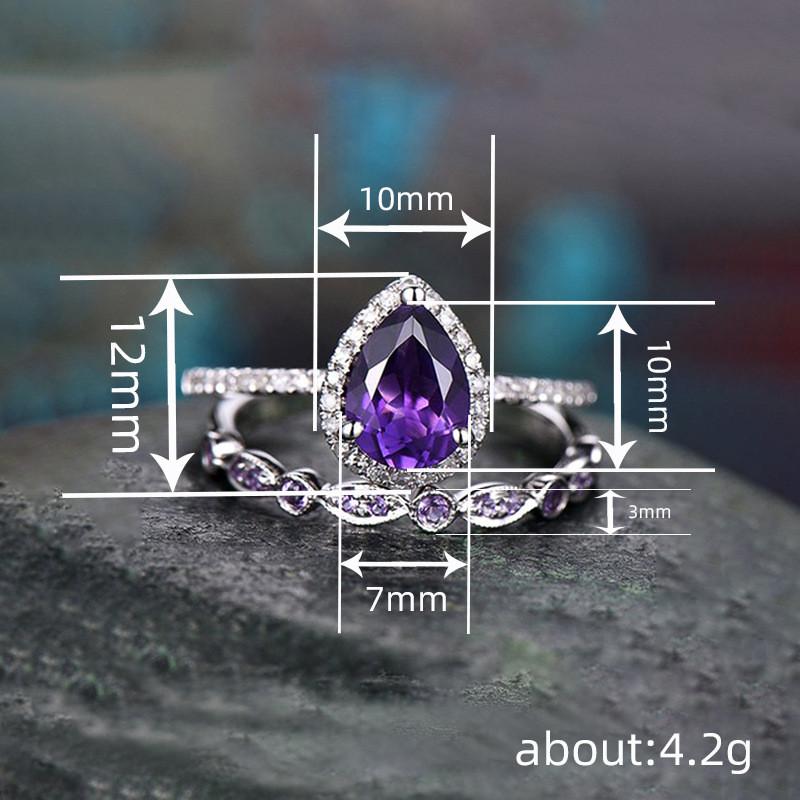Purple Cubic Zircon Set Rings for Women Wedding Party Temperament Elegant Lady Accessories Fashion Jewelry