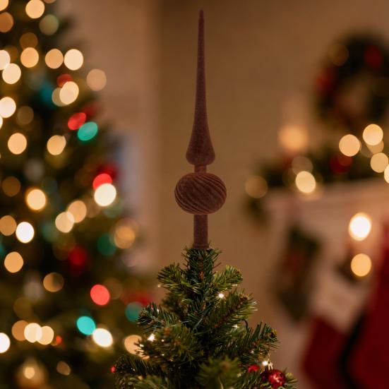 Christmas Tree Topper 11 Inches Velvet Flocked Gourd Tree Topper Colorful Spiral Christmas Tree Decoration Festive Atmosphere Ornament