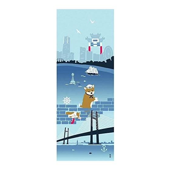 Hamamonyo Tenugui: Yokohama Sailor Mameshiba (Blue)