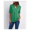 Women's Plus Size Loose Fit V-neck Chiffon Shirt with Long Sleeves and Adjustable Zipper