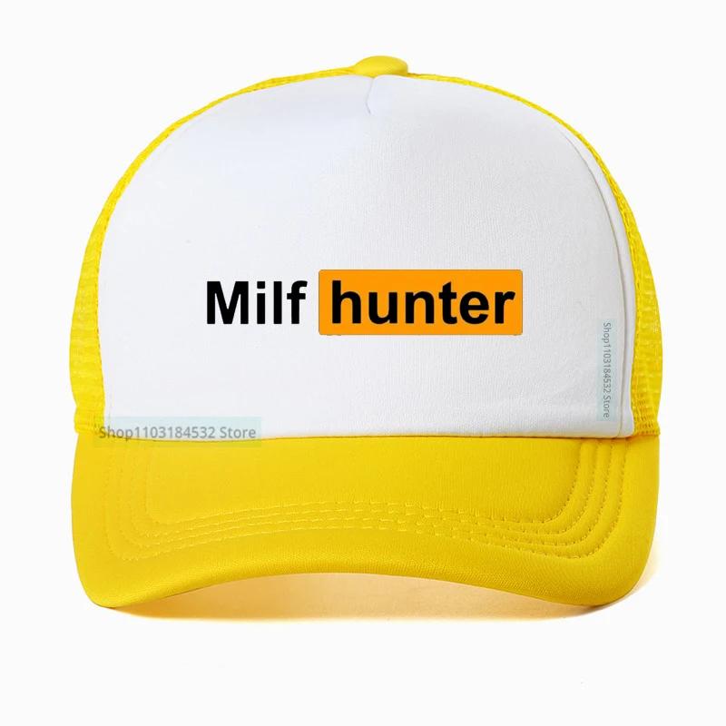 MILF Hunter Baseballkappe Lustiger Erwachsenenhumor Witz Für Männer, die Milfs Lieben Grafische Trucker-Kappen Sommer Outdoor Sonnenschutz Netzmütze