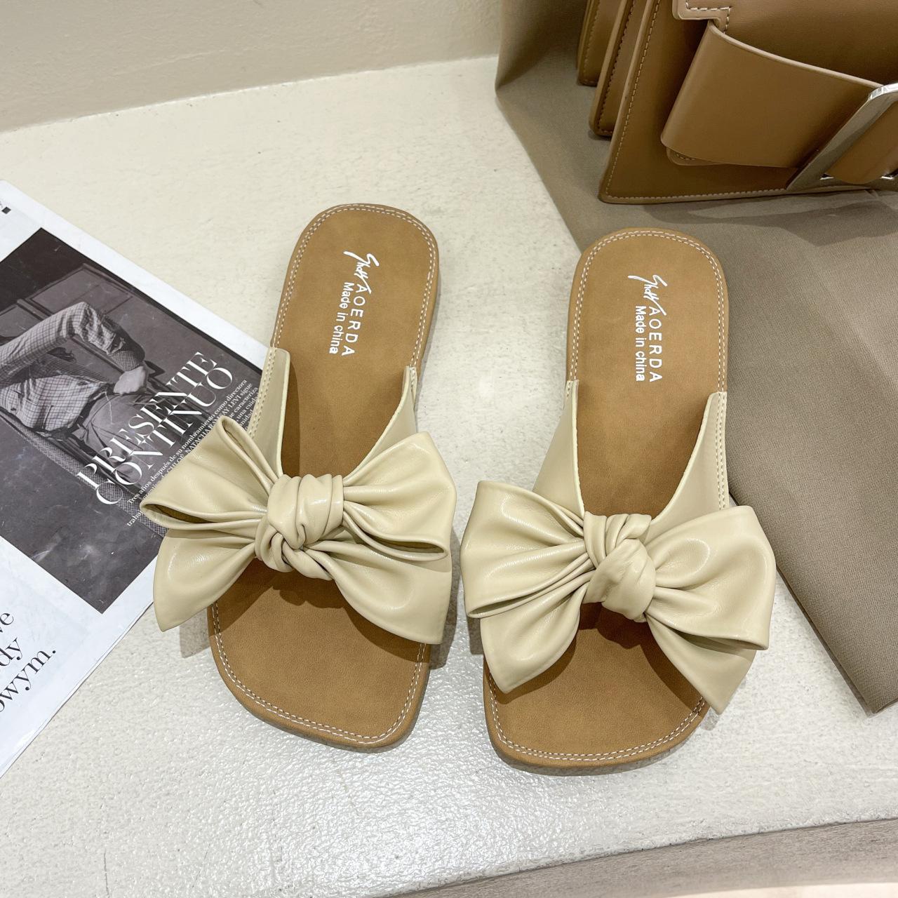 

Летние сандалии женские с бантом мягкие плоские сандалии с мягкой подошвой в одну линию для внешней носки модные сандалии с квадратной головкой 2024 40 жёлтый