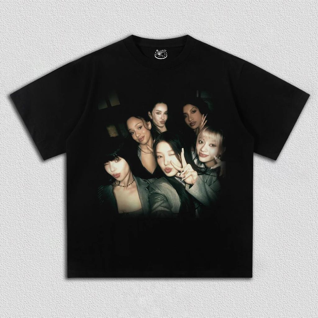 Korean Kpop Band Gril Group KATSEYE Printed T-shirt Women Oversize Y2k Short Sleeve High Quality Harajuku Loose Female Clothing