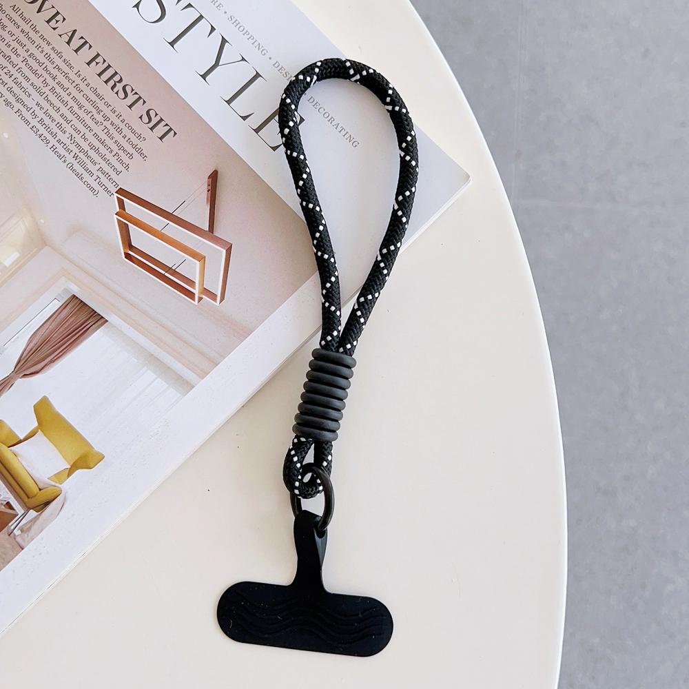 Universal Braided Short Mobile Phone Lanyard Strap Hanging Chain Ring Silicone Cord with Patch Wrist Strap Cell Phone Detachable