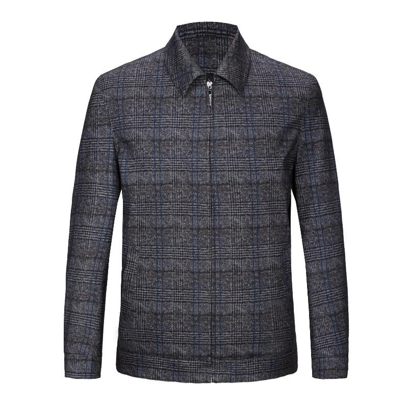 Men's Wool Cashmere Plaid Jacket - Autumn/Winter Business Casual Zip Coat