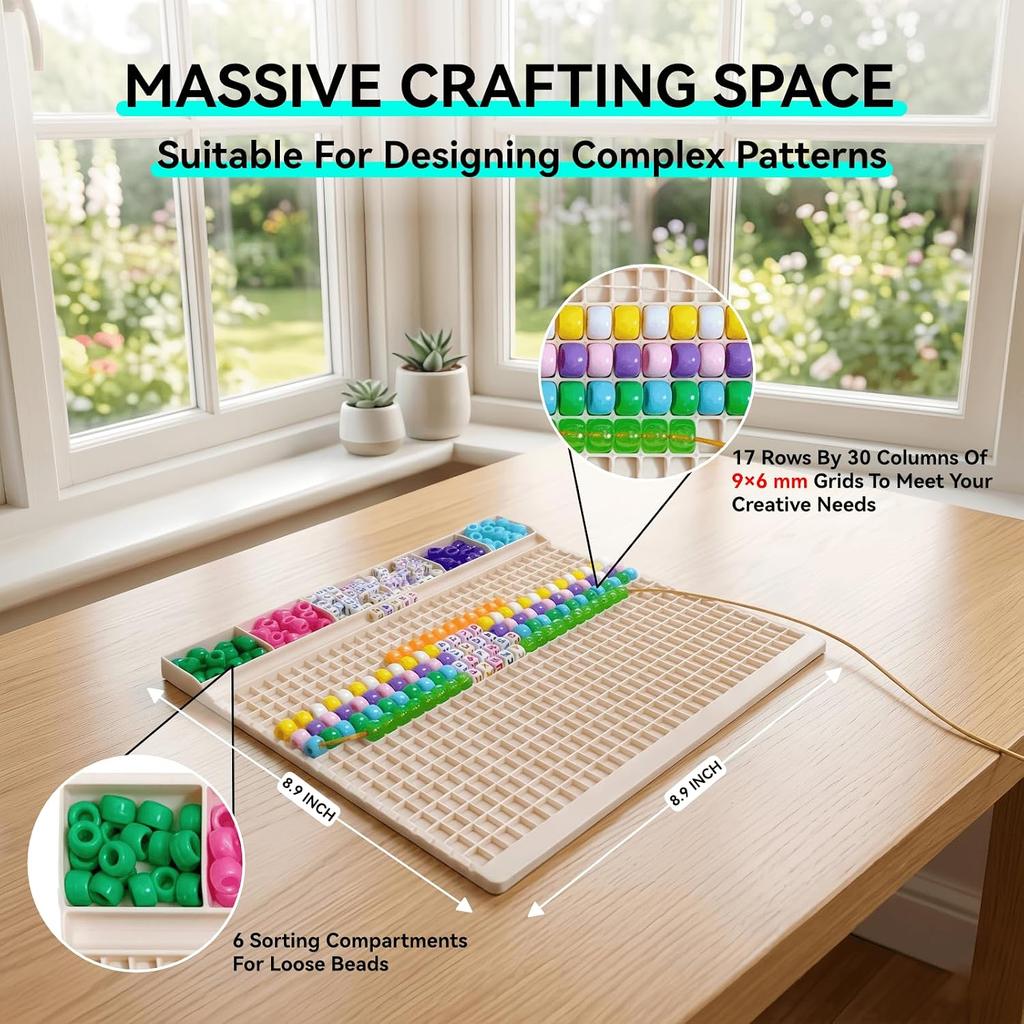 Pony Beads Fast Stringing Tray for 6×9mm Pony 6×6mm Letter Beads | Bead Bracelet Making Board Tray with 3 Beading Needles Storage Tube