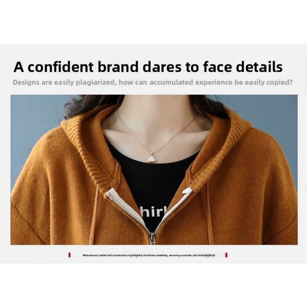 Spring and Autumn Hooded Knitted Top, Casual and Fashionable, External Zipper Sweater, Cardigan Jacket, Women's