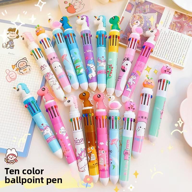 Ten-color Ballpoint Pen Girl Heart Cartoon Press Multi-color Pen Multi-function Color Handbook Pen Creative Cute Pen