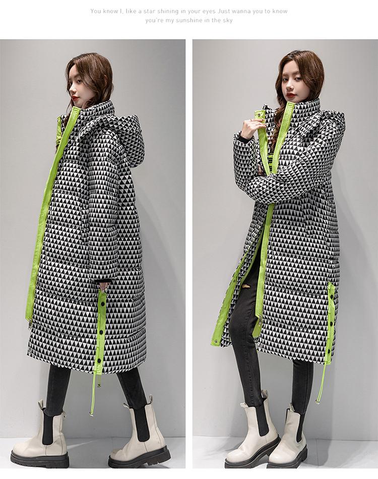 Herbst und Winter Damen einfarbig mit Kapuze kariert locker lässig verdickend warm lange Damenjacke