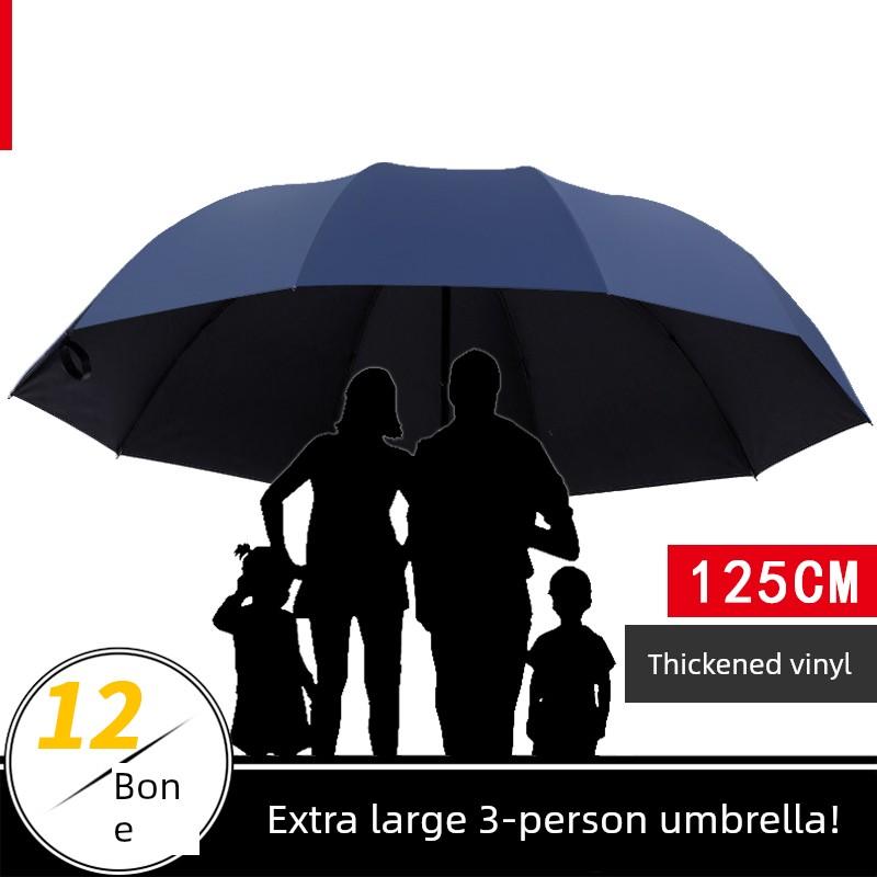 Large Umbrella for Men, Reinforced and Thickened, Sturdy and Wind-Resistant, Dual-Use for Sun and Rain, Foldable Black-Coated Sun Protection Umbrella
