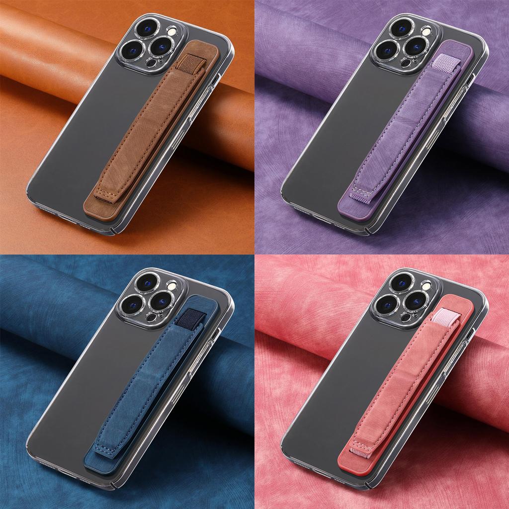 Pu Material Phone Holder With Stretchable Wristband For Home Office