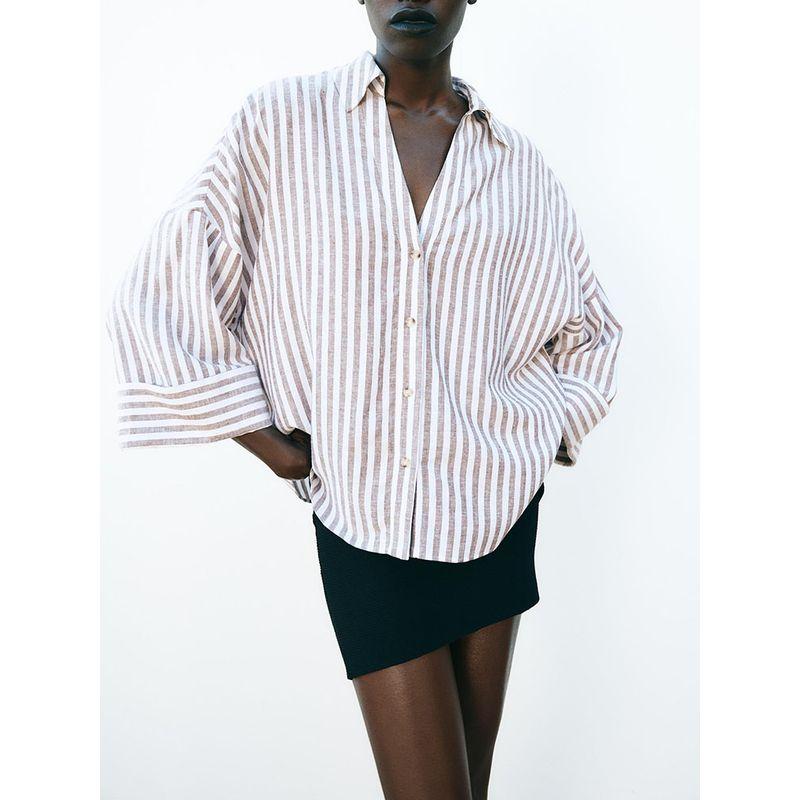 Za2025 Spring New Women's Clothing Casual Easiest for Match Blended Wide Sleeve Minimalist Casual Shirt 2363801 017