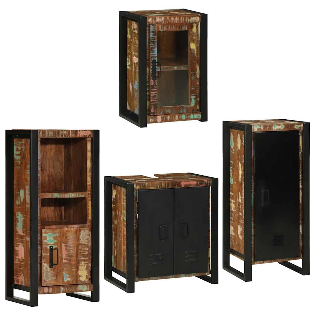 Bathroom Furniture Set with Shelf 4 pcs Multicolored Solid Reclaimed Wood