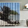 Beach Wood Log Shower Curtain Waterproof Bathroom Decor Blue Sky Tree Trunk Print Fabric Shower Panels Bathtub Liner Decoration