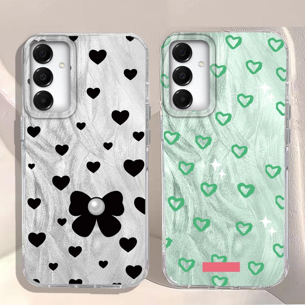 Green Love Heart Bow Feather Texture Phone Case for Samsung Galaxy A55 A56 A36 A26 A16 A53 A06 A14 A24 A34 A54 A15 A25 A35 Cover