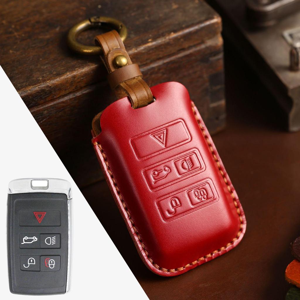 Handmade Genuine Leather Key Cover & Chain for Land Rover, Range Rover, Discovery 5, Jaguar - Crazy Horse Leather