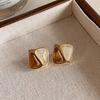 New Brown Beige Square Women's Stud Earrings Imitaiton Stone Exquisite Small Earrings for Girls Unusual Ear Jewelry