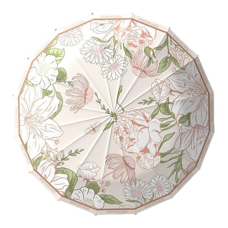 16 bone umbrella large folding umbrella weather and rain women's parasol sun protection UV protection color glue sun umbrella