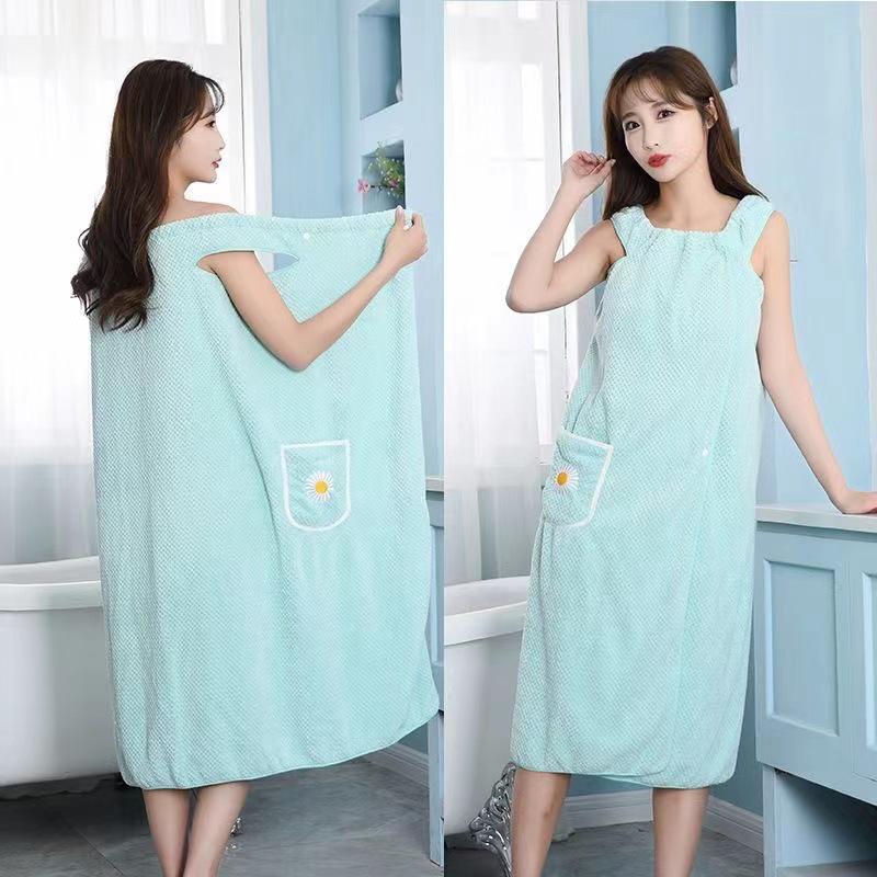 Coral Fleece Long Bathrobe Wrap: Absorbent Adult Bath Towel, Pure Cotton Alternative