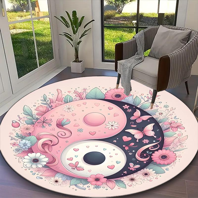 1pc Bagua Formation Butterfly Carpet for Room Floor Mat, Comfortable Office Chair Printed Round Rug, Beautiful Hotel Rug
