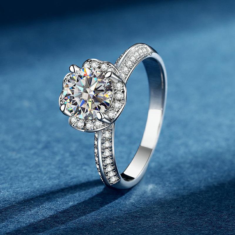 Sweet Ring Women's 1 Carat Moissanite PT950 Platinum - Bouquet Shape Platinum Women's Ring,Festival Gift Option