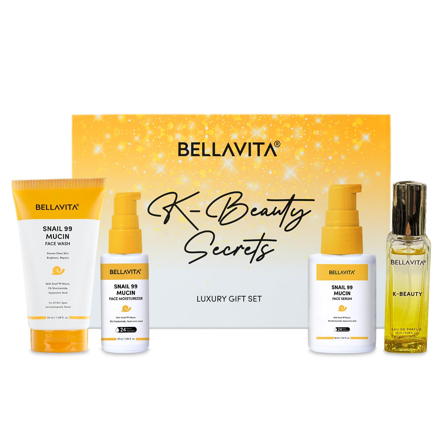 

Bellavita Dewy Skin Пробный набор 125 мл Средство для умывания, Сыворотка, Увлажняющий крем, Парфюм Роскошный набор для ухода за кожей для мужчин и женщин