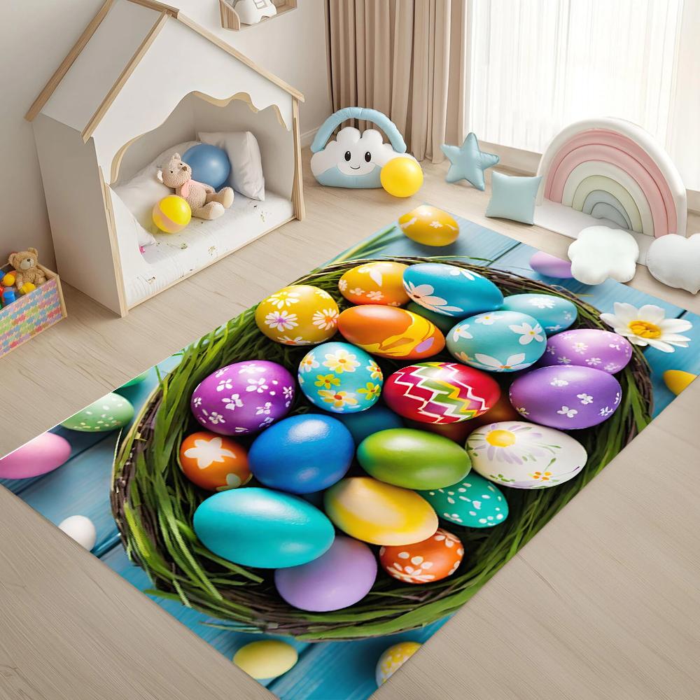 3D Easter Egg Pattern Area Rug for Living Room Bedroom Kids Room Non Slip Floor Mat Colorful Egg Design Home Decor Carpet