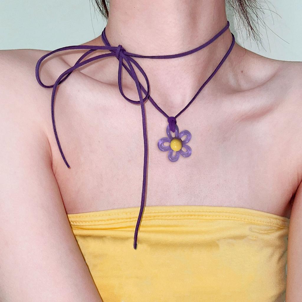 Unique Colorful Flower Clavicle Chain Elegant Floral Collar Necklace Tie Up Chain Acrylic Flower Choker Summer Beach
