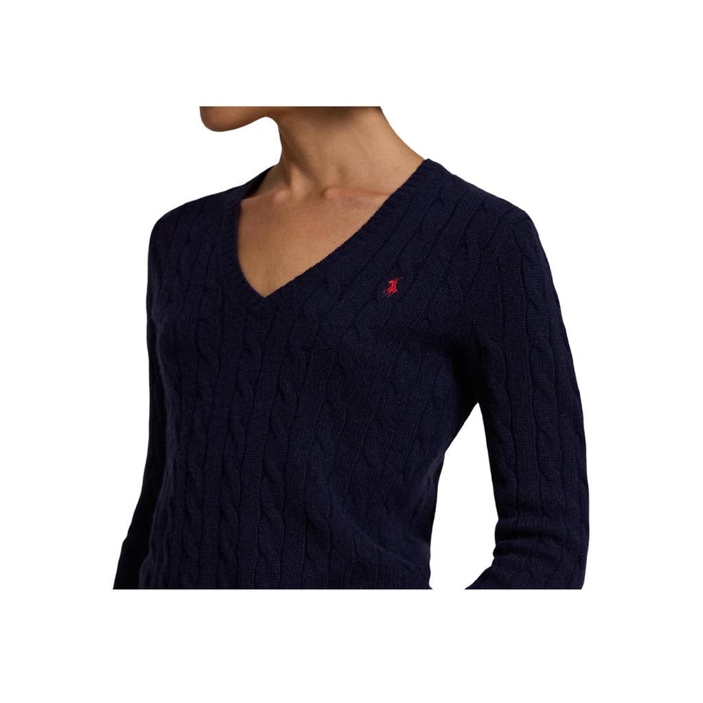 Polo Ralph Lauren Solid Color Casual V-Neck Pullover Knit Sweater Women sweater Dark-Blue 211910422-003
