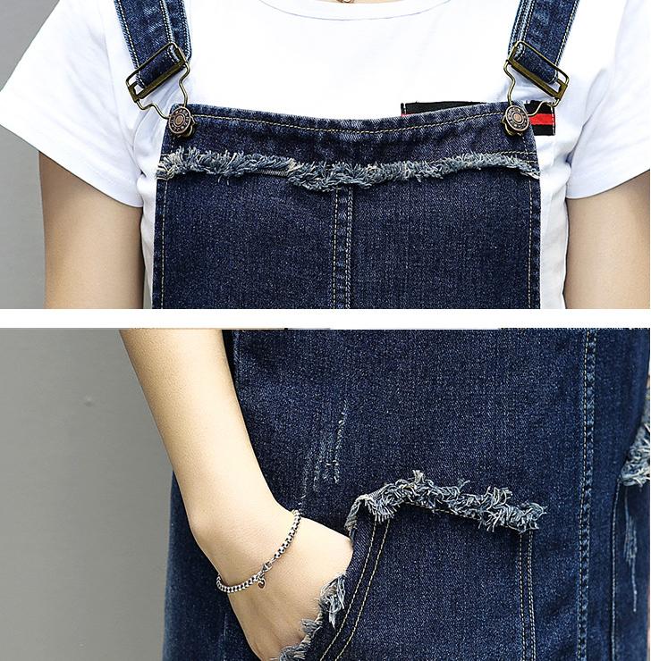 MengHu Women Summer Loose Dress Plus-Size Dress Medium Long Strap Dress Pocket Sleeveless Fashion Denim Dress M-5XL