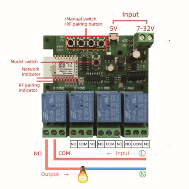 Tuya Single-Channel Smart WiFi Switch Module, 5V/12V, Inching & Self-Locking, Alexa Compatible