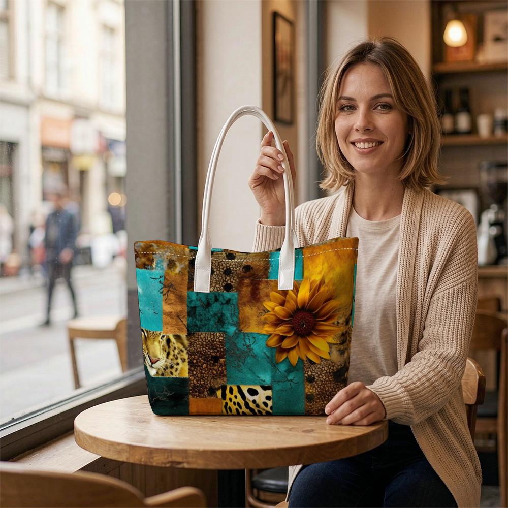 Sunflower Pattern Tote Bag Fashion Casual Large Capacity Ladies Daily Handbag 