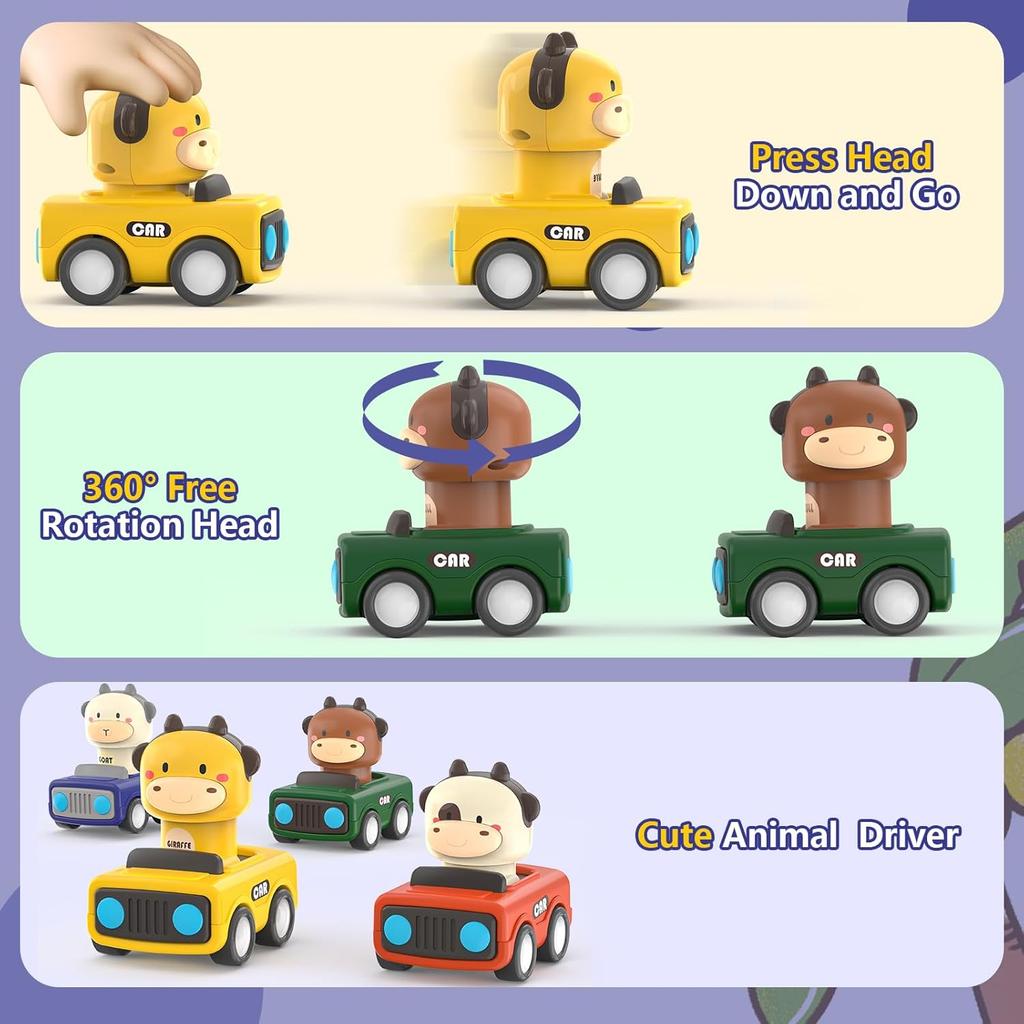 Druk en Ga Autootjes voor Peuters Dierlijke Baby Auto Speelgoed Duw en Ga Wrijvingsvoertuig Speelgoed voor Baby's Verjaardagscadeaus voor Jongens Meisjes