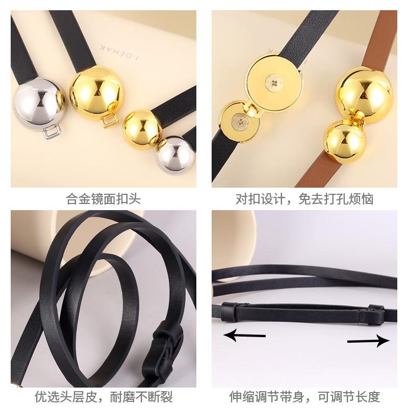 Leather Thin Belt Women'S Small Gourd Buckle Casual Decoration With Dress