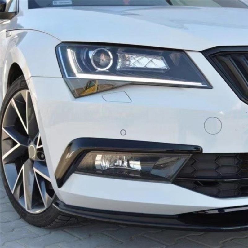 Ac29-Front Bumper Lip Spoiler Kit Wind Splitter Fog Light Eyebrow Gloss Black ABS For Skoda 2016 2017 2018
