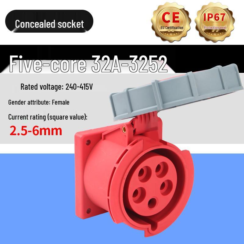 IP67 Waterproof Industrial Aviation Plug Socket, 16A/32A, 3-core, 4-wire, 5-pin Male Female Connector, Non-Explosion Proof