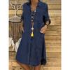 Solid Color Plus Size Denim Casual Dress for Women, Loose Casual Daily Dress