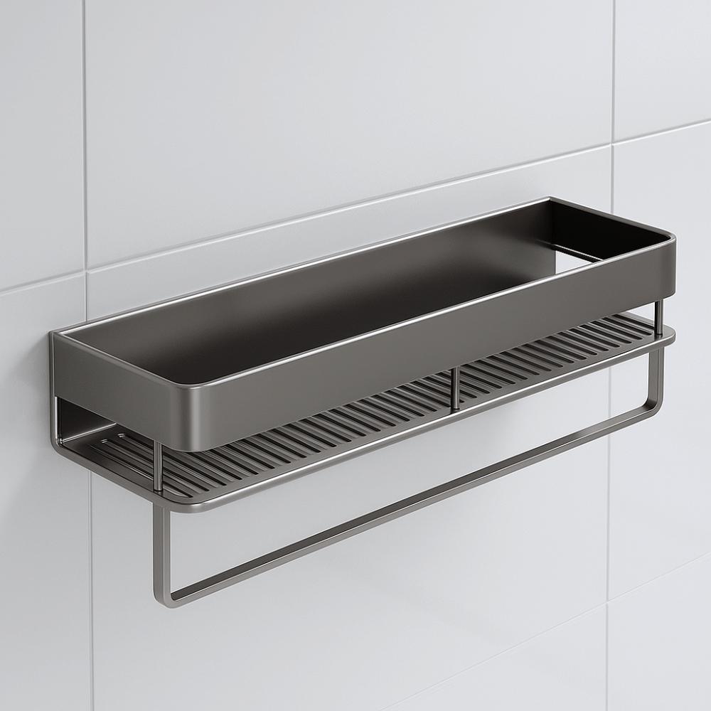 Wall-Mounted Bathroom Storage Rack Aluminum Alloy Punch Free Kitchen Condiment Racks Ventilated Drainable Bathroom Shelf