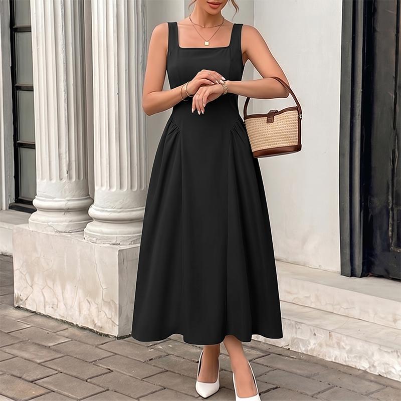 ZANZEA Women Elegant Square Collar Casual Sleeveless Midi Dress